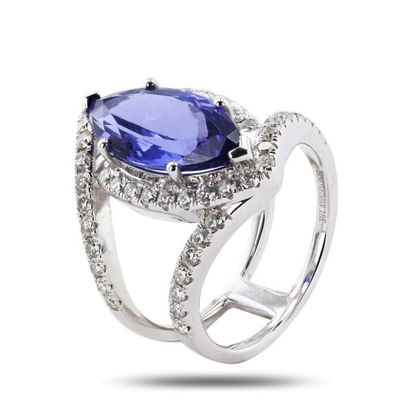 4.03 ctw Tanzanite and 0.87 ctw Diamond 18K White Gold Ring