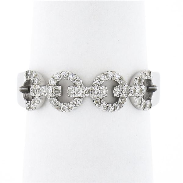14k White Gold 0.23 ctw Diamond Interlocking Open Circular Link Design Band Ring