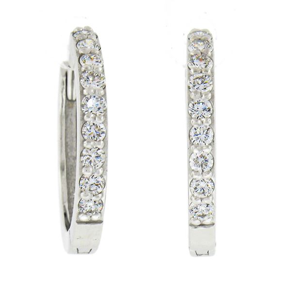 NEW 14k White Gold 0.36 ctw Round Pave Diamond 15.5mm Medium Huggie Hoop Earring