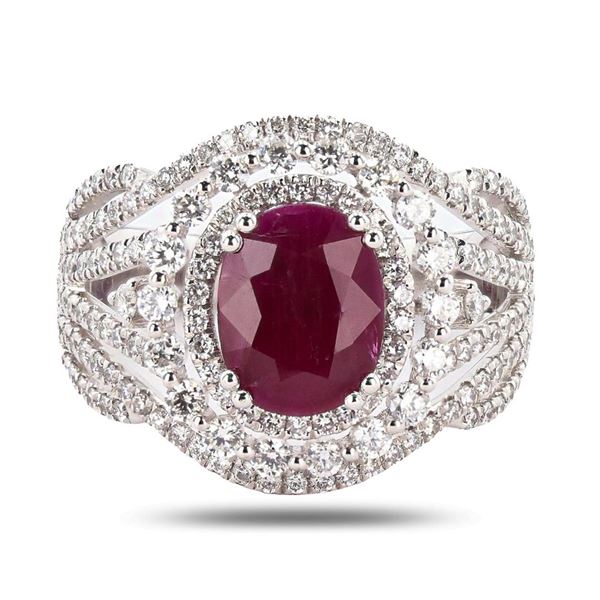 2.39 ctw BURMESE Ruby and 1.12 ctw Diamond Platinum Ring (GIA CERTIFIED)