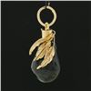 Image 5 : Vintage 14k Gold Bulb Shape Green Tourmaline Pear & Hand Wire Leaf Charm Pendant