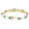 Image 2 : 9.18 ctw Emerald and 1.33 ctw Diamond 14K Yellow Gold Bracelet with White Enamel