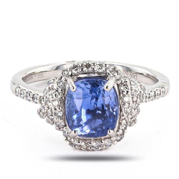 2.50 ctw UNHEATED Violetish Blue Sapphire and 0.50 ctw Diamond Platinum Ring (GI