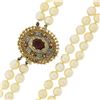 Image 5 : Vintage 14K Gold Garnet & Seed Beaded Clasp Dual Strand 7.4-7.8mm Pearl Necklace