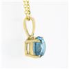 Image 3 : NEW 14k Yellow Gold 1.35 ctw Round Brilliant Blue Zircon Solitaire Pendant & Cha