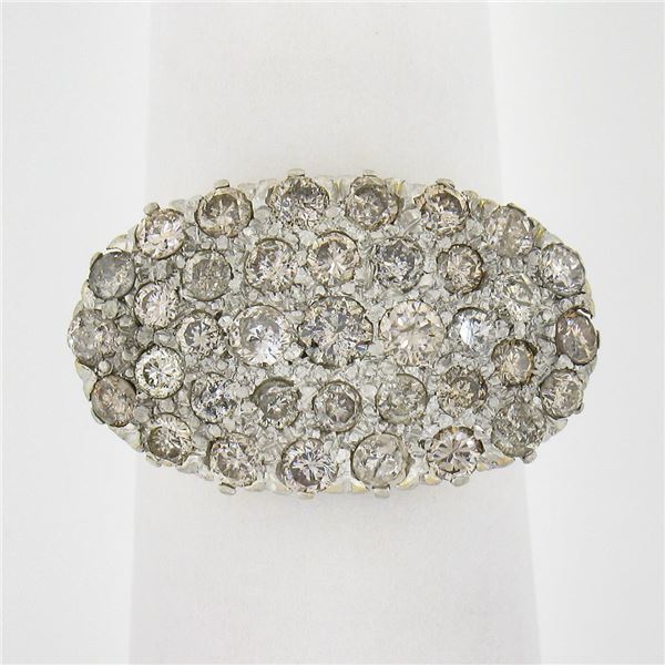 Vintage Victorian Revival 14K Gold Pave White & Champagne Diamond Platter Ring
