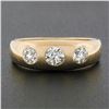 Image 2 : Mens Antique Victorian 14K Gold 0.80 ctw European Diamond 3 Stone Gypsy Band Rin