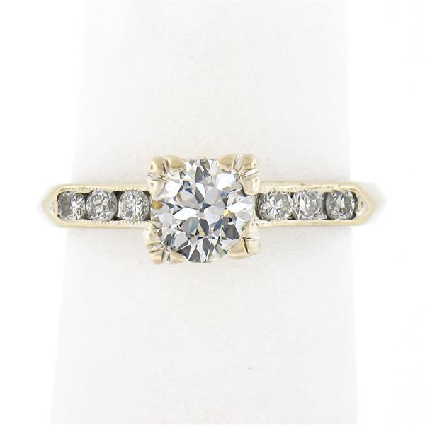 Vintage 14k Gold.70 ctw Old European Diamond Solitaire w/ Accents Engagement Rin