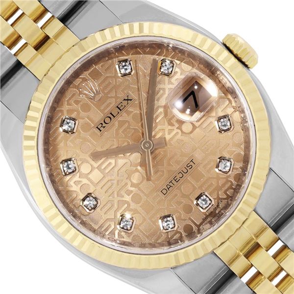 Rolex Mens Two Tone Sapphire Quickset Champagne Jubilee Diamond Dial Datejust Wi