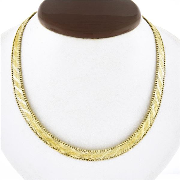 14k Gold 9.1mm 17" Textured & Polished Fancy Flat Link w/ Beaded Edges Necklace