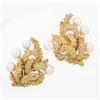 Image 1 : Vintage 14K Gold Cultured Pearl Textured Overlap Knot Clip On Statement Earrings