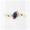 Image 1 : Petite Solid 10k Yellow Gold Oval Amethyst Solitaire Diamond 3 Three Stone Ring