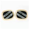 Image 1 : Vintage 14k Yellow Gold Swivel Cuff Links w/ Hematite Inlaid in Black Onyx