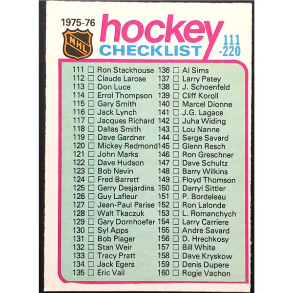 1975-76 O-PEE-CHEE CHECKLIST