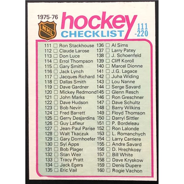 1975-76 O-PEE-CHEE CHECKLIST 111-220