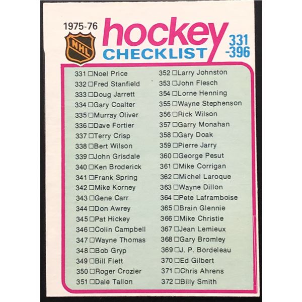 1975-76 O-PEE-CHEE CHECKLIST 331-396