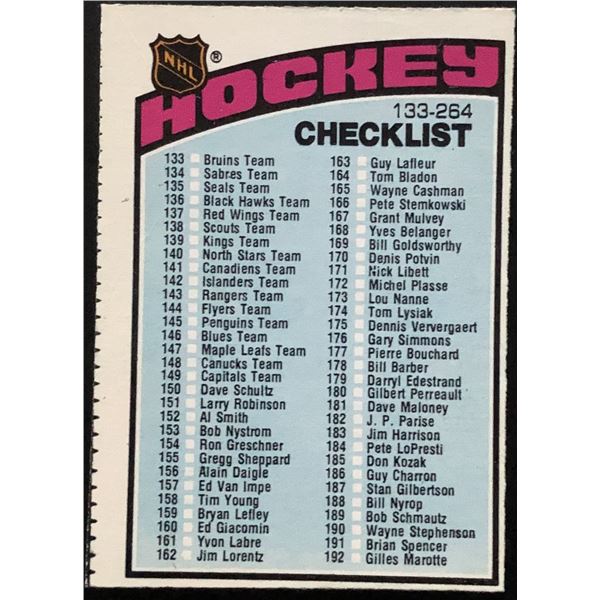 1976-77 O-PEE-CHEE CHECKLIST