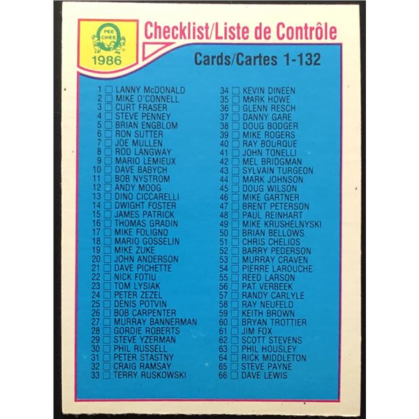 1985-86 O-PEE-CHEE CHECKLIST