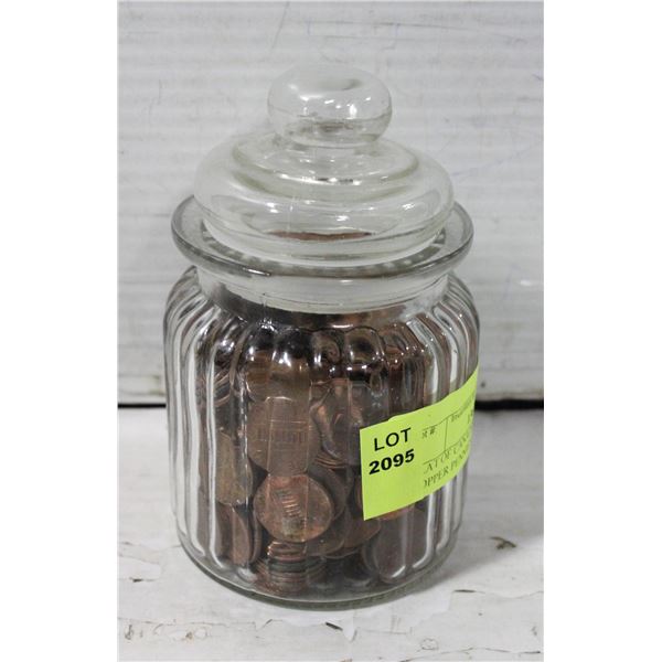 JAR OF CANADIAN UNSORTED COPPER PENNIES