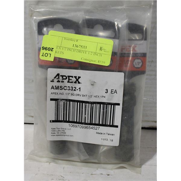 3 APEX 1/2 INCH DRIVE 1/2 INCH SOCKETS