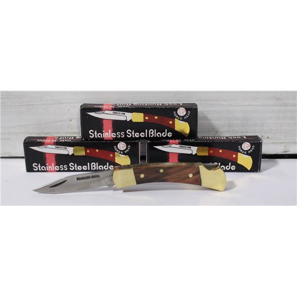 THREE STAINLESS STEEL LOCKABLE POCKET KNIFE