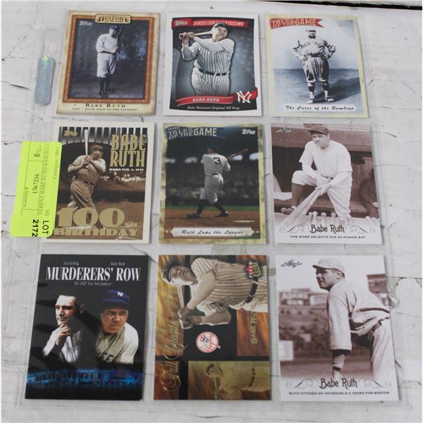 9 DIFFERENT BABE RUTH BASEBALL CARDS
