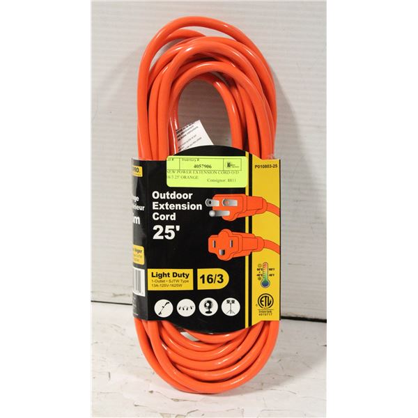 NEW POWER EXTENSION CORD O/D 16/3 25' ORANGE