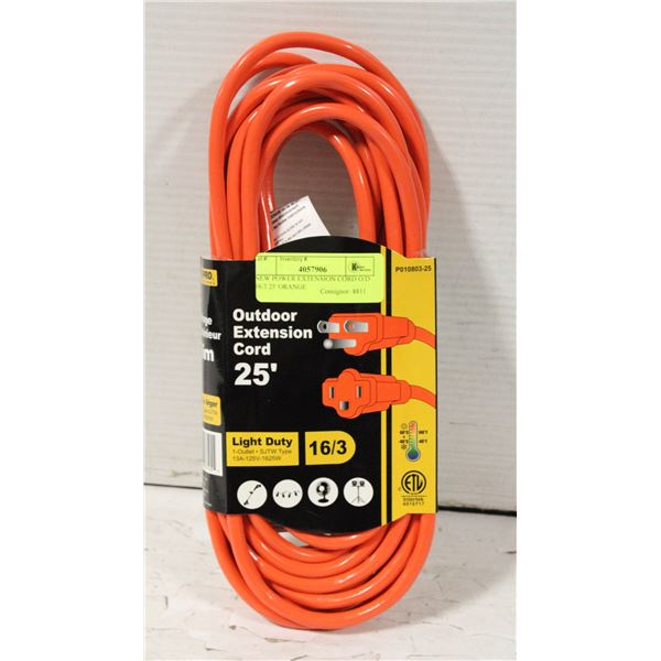 NEW POWER EXTENSION CORD O/D 16/3 25' ORANGE