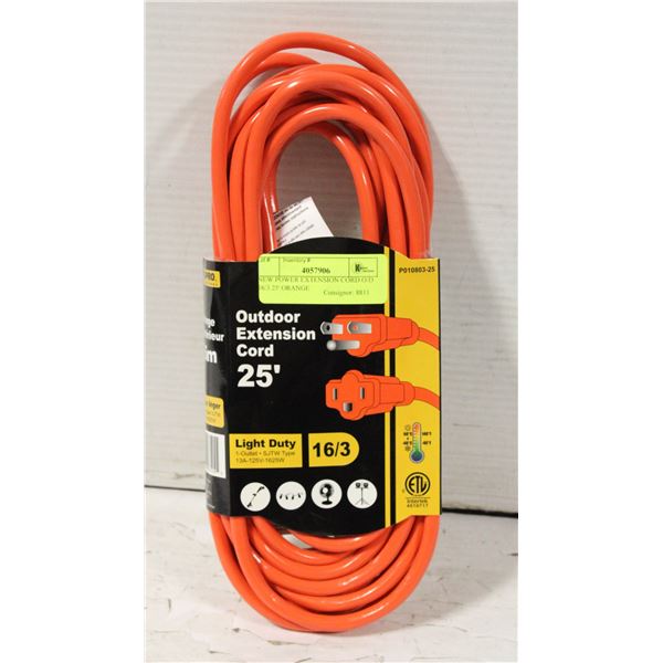 NEW POWER EXTENSION CORD O/D 16/3 25' ORANGE
