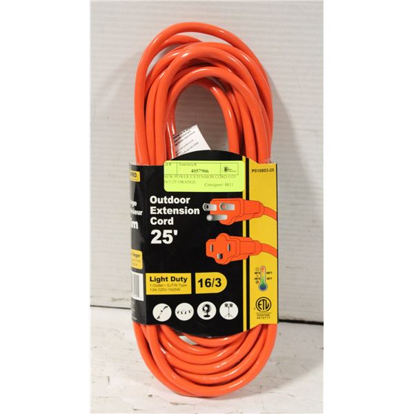 NEW POWER EXTENSION CORD O/D 16/3 25' ORANGE