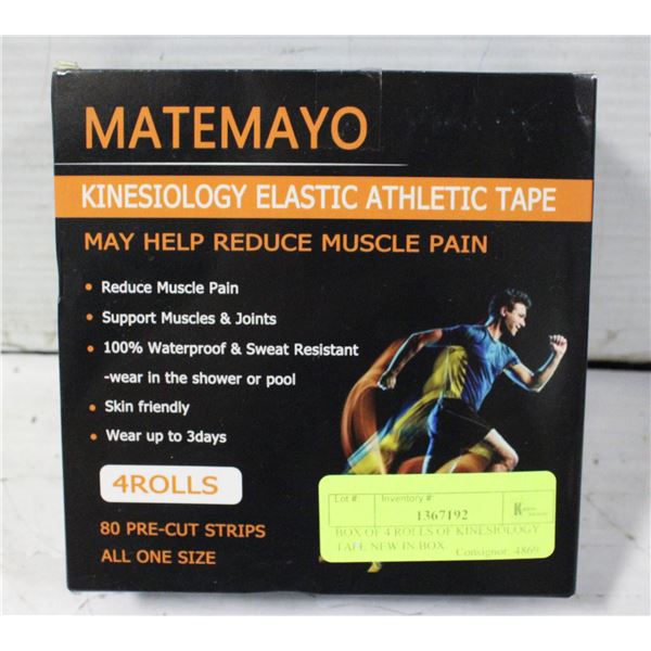 BOX OF 4 ROLLS OF KINESIOLOGY TAPE NEW IN BOX