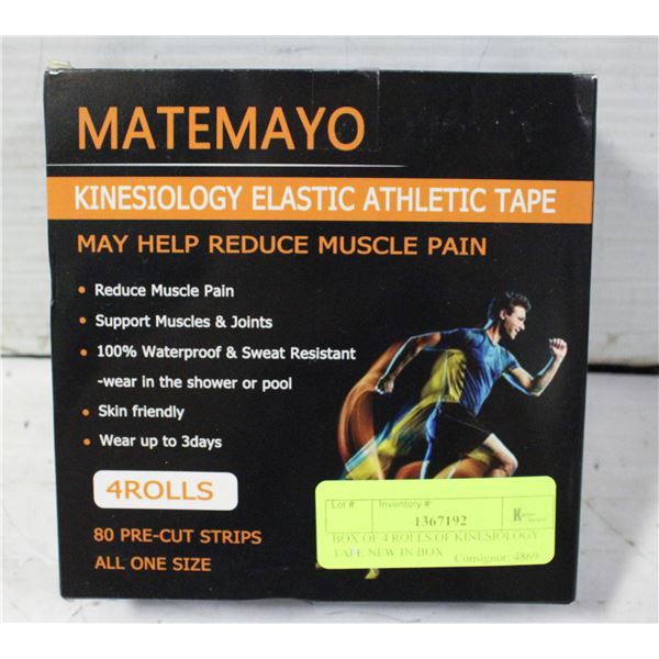 BOX OF 4 ROLLS OF KINESIOLOGY TAPE NEW IN BOX