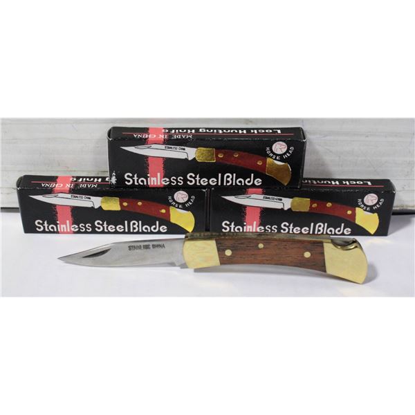 THREE STAINLESS STEEL LOCKABLE POCKET KNIFE