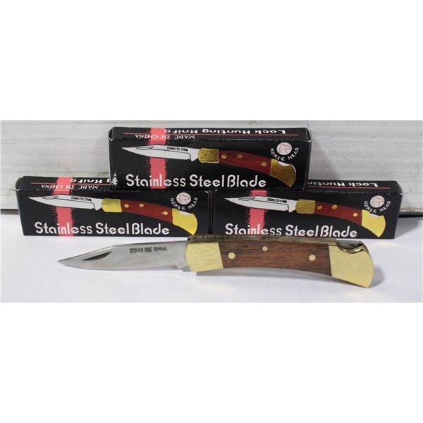 THREE STAINLESS STEEL LOCKABLE POCKET KNIFE