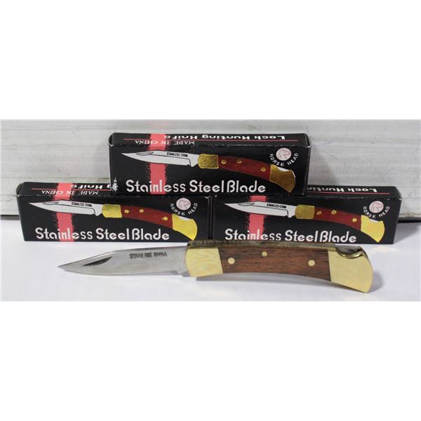 THREE STAINLESS STEEL LOCKABLE POCKET KNIFE