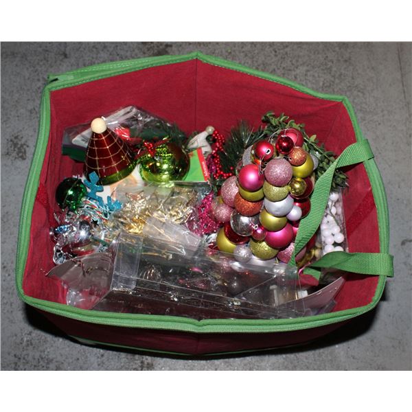 STORAGE BIN WITH CHRISTMAS DECORATIONS
