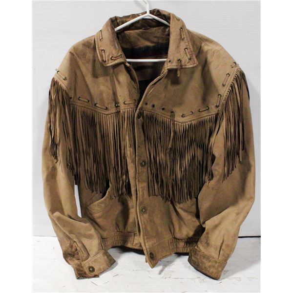 MENS M VINTAGE LEATHER FRINGE COAT HAS