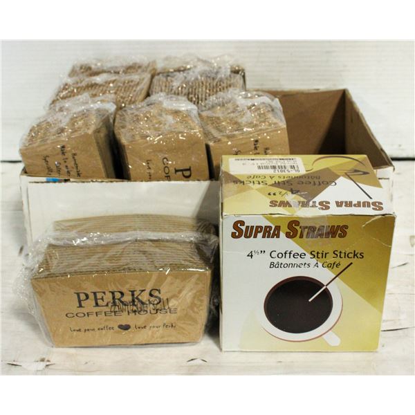 200 COFFEE SLEEVES & STIR STICKS