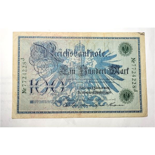 15)  FROM 1908 GERMANY, 100 MARK BANKNOTE.