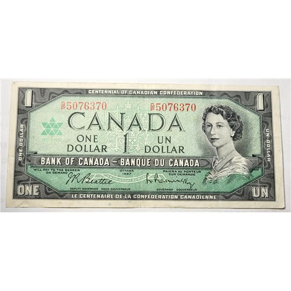 14)  CANADIAN $1.00 BANK NOTE FROM 1967,
