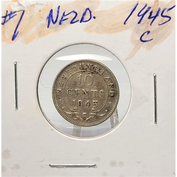 17)  NEWFOUNDLAND 1945C FIME, 80% SILVER.