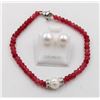 Image 1 : #137-NATURAL RED JADE , PEARL BRACELET &  EARRINGS