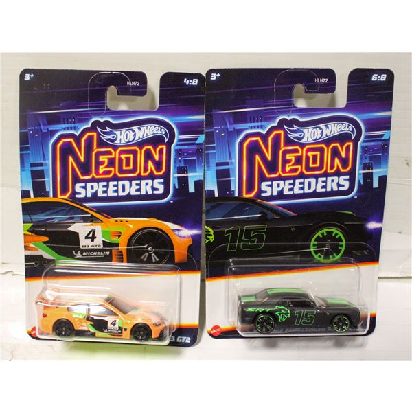 LOT OF 2 HOT WHEELS NEON SPEEDERS IN PACKAGING