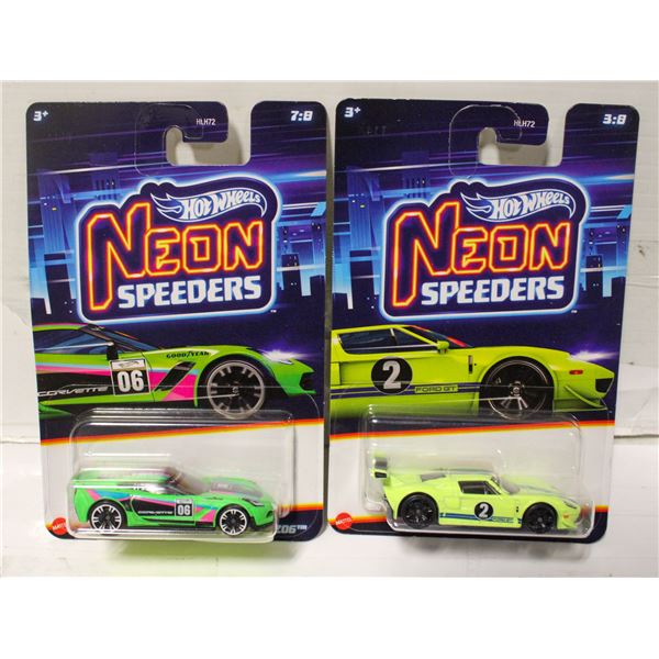 LOT OF 2 HOT WHEELS NEON SPEEDERS IN PACKAGING