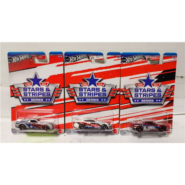 LOT OF 3 HOT WHEELS STARS & STRIPES IN PACKAGING