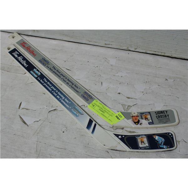 SYDNEY CROSBY TIM HORTON'S LOT OF 2 MINI STICKS