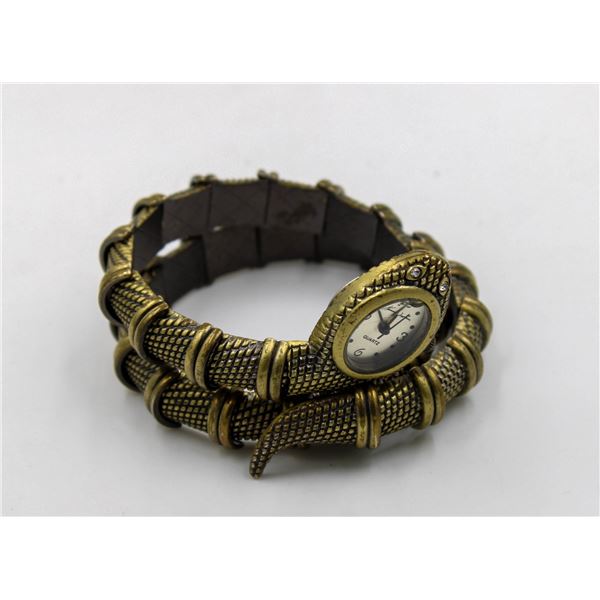 BRASS TONE SNAKE TWISTING WATCH