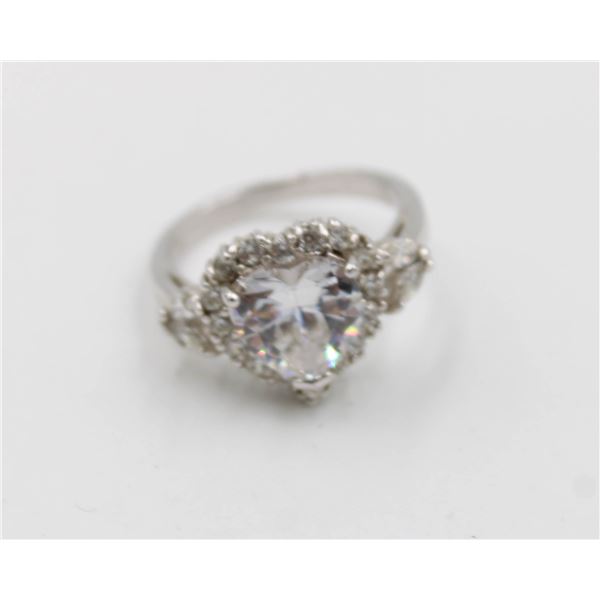SZ 7-1/4 HEART THEMED SILVER TONE HEAVILY