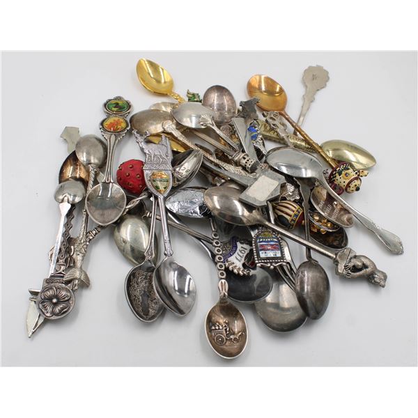 BAG OF MOSTLY SILVER PLATED COLLECTOR SPOONS