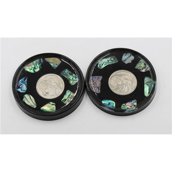 GENUINE PAUA SHELL NEW ZEALAND COIN COASTERS